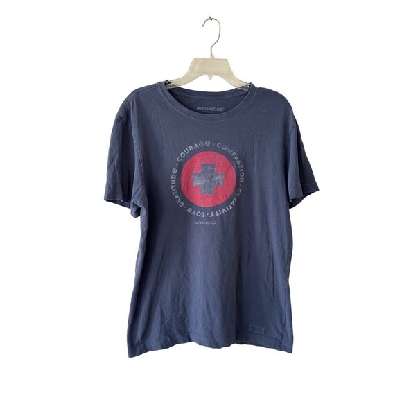 Life Is Good Mens Crusher Tee Courage Compassion Love Navy Blue M - Picture 2 of 7